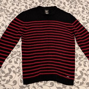 Diesel Black and Red Striped Crewneck Sweater